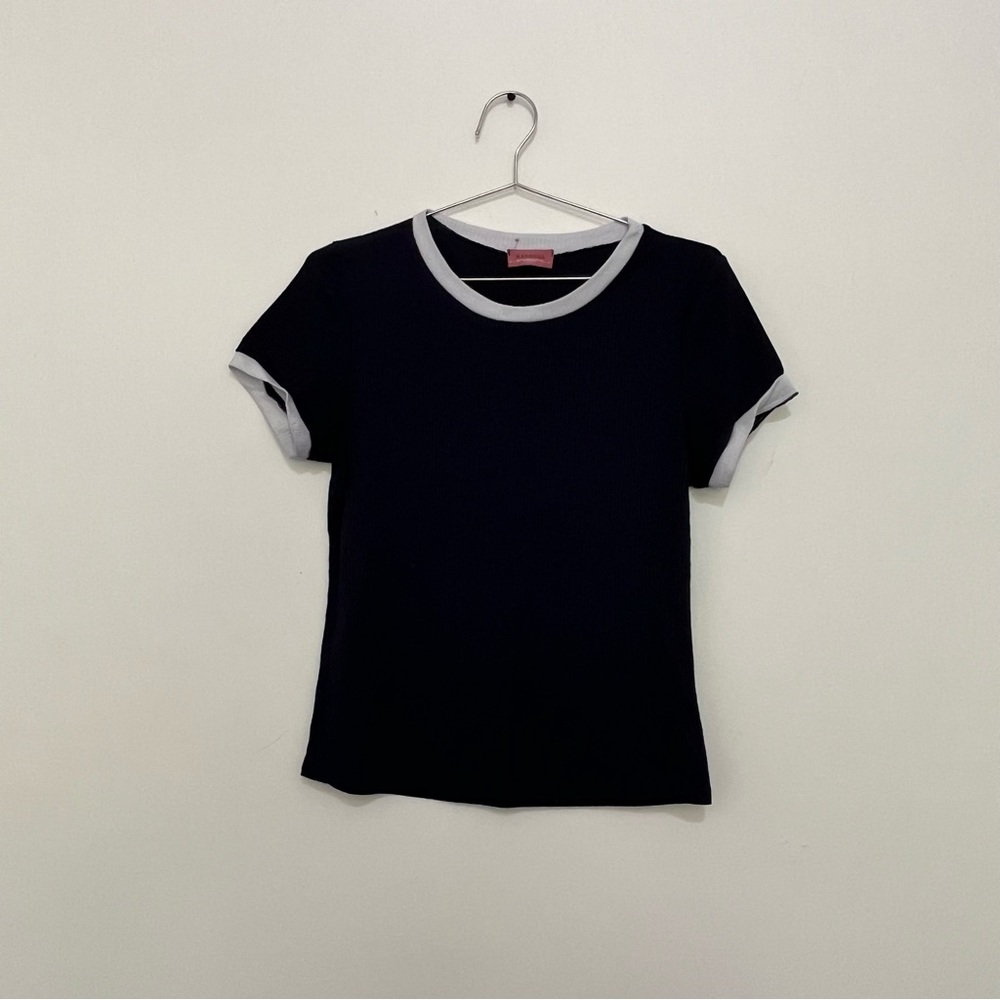 Navy Blue T-Shirt White Trim